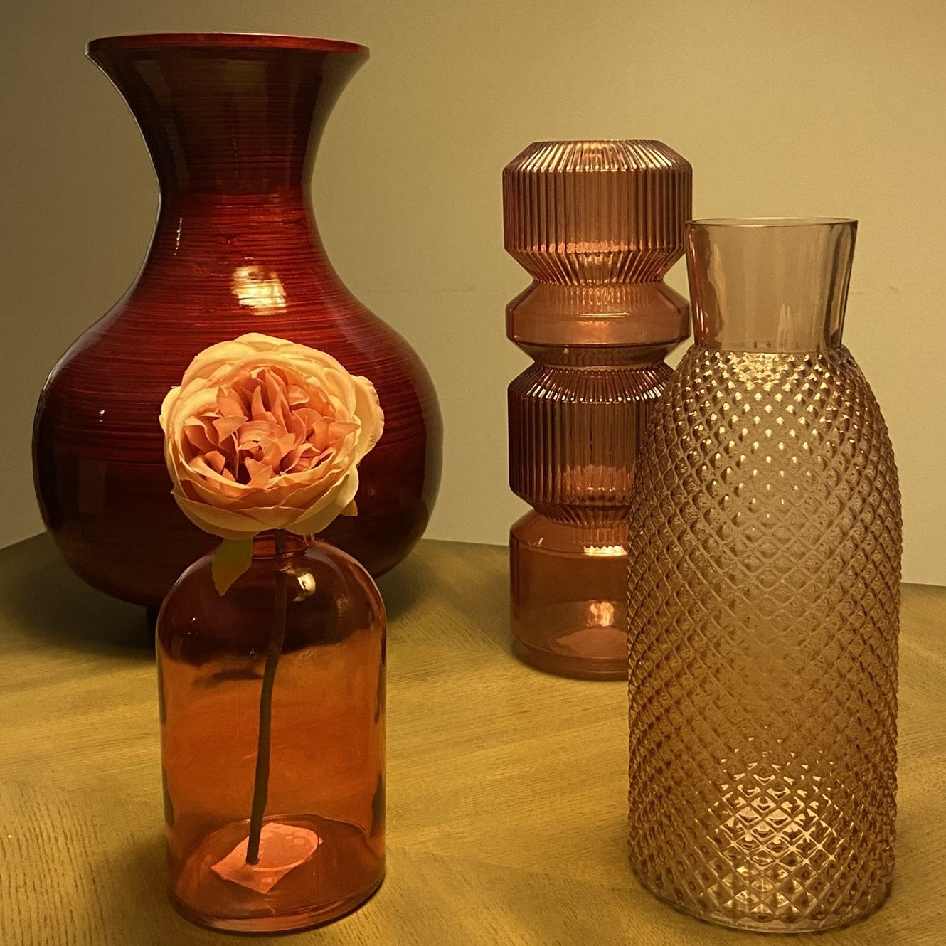 Florero decorativo bamboo grande color rojo